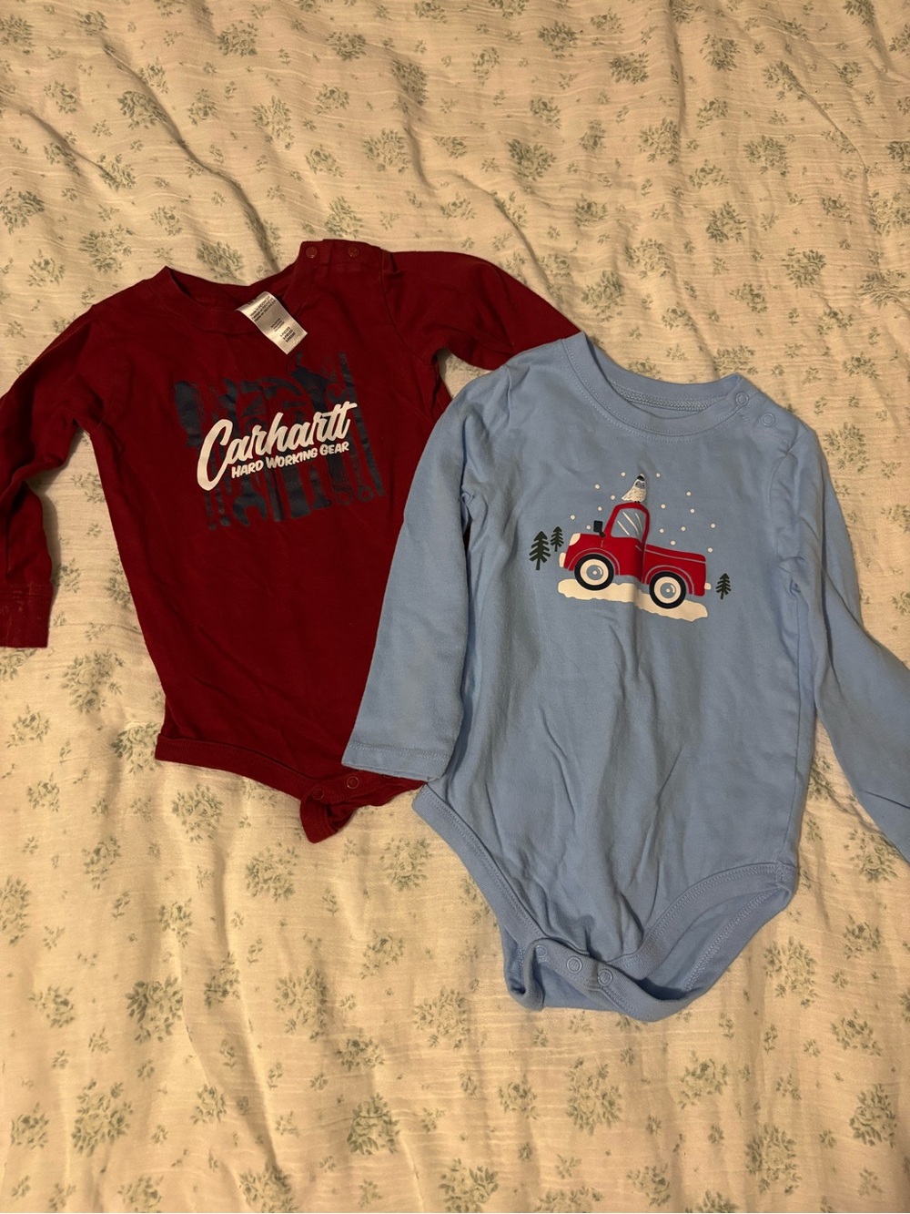 Carhartt Red & Light Blue Baby Long Sleeve Bodysuit 2-Pack